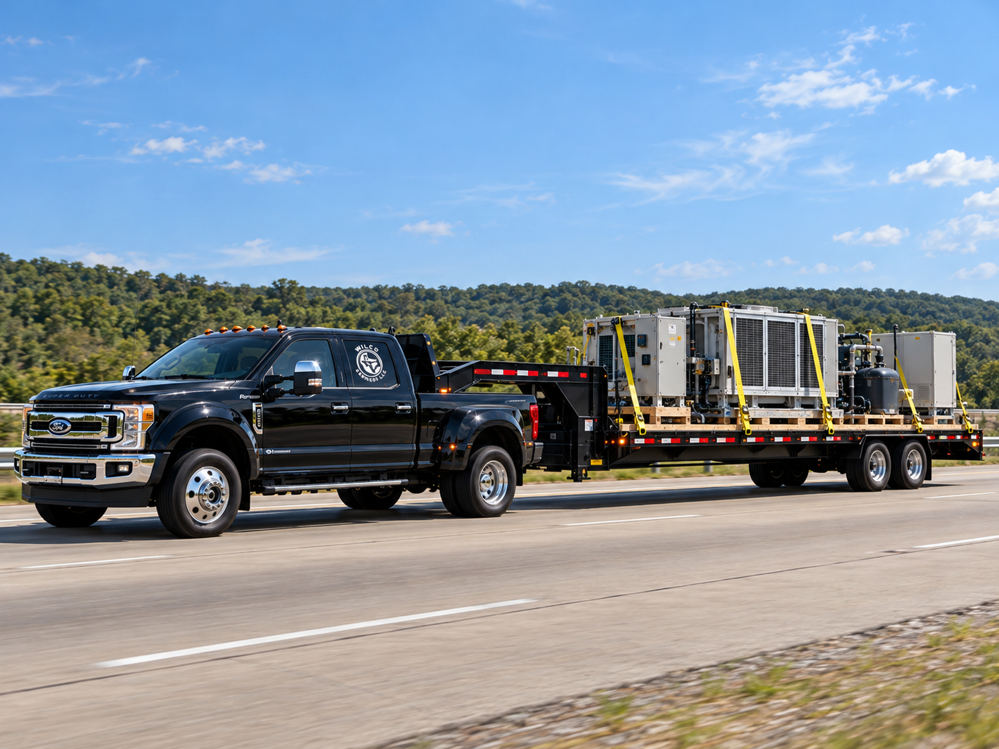 Hotshot truck and trailer on the highway